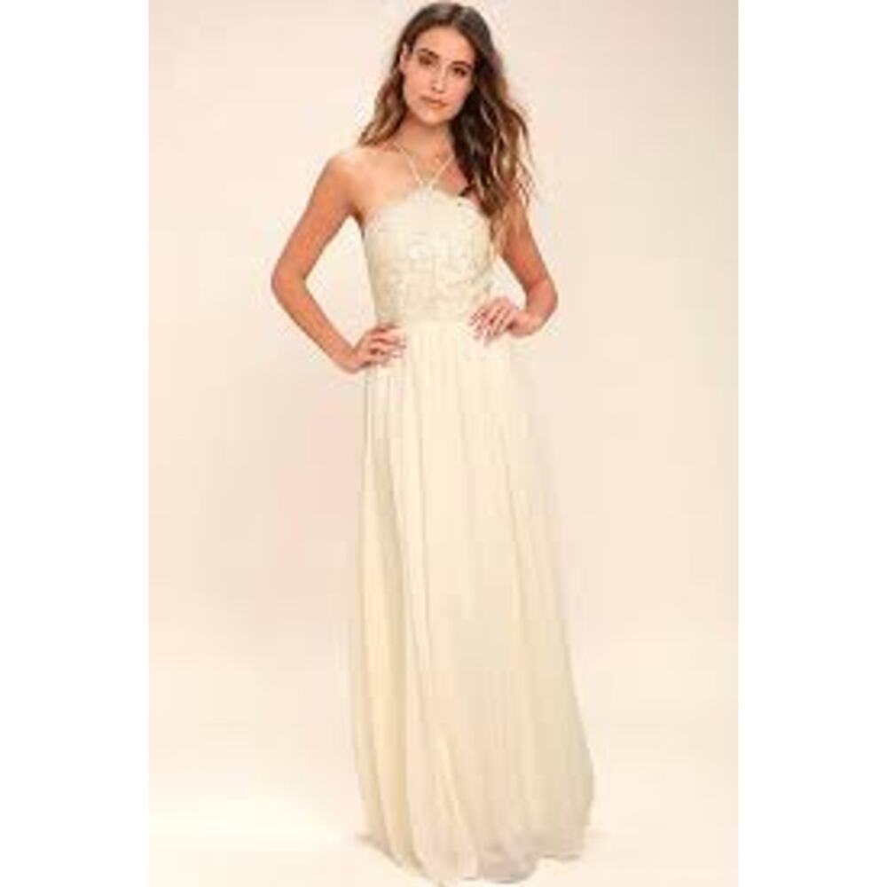 Lulu's Stroll the Esplanade Cream Embroidered Maxi Dress NWT Size Small